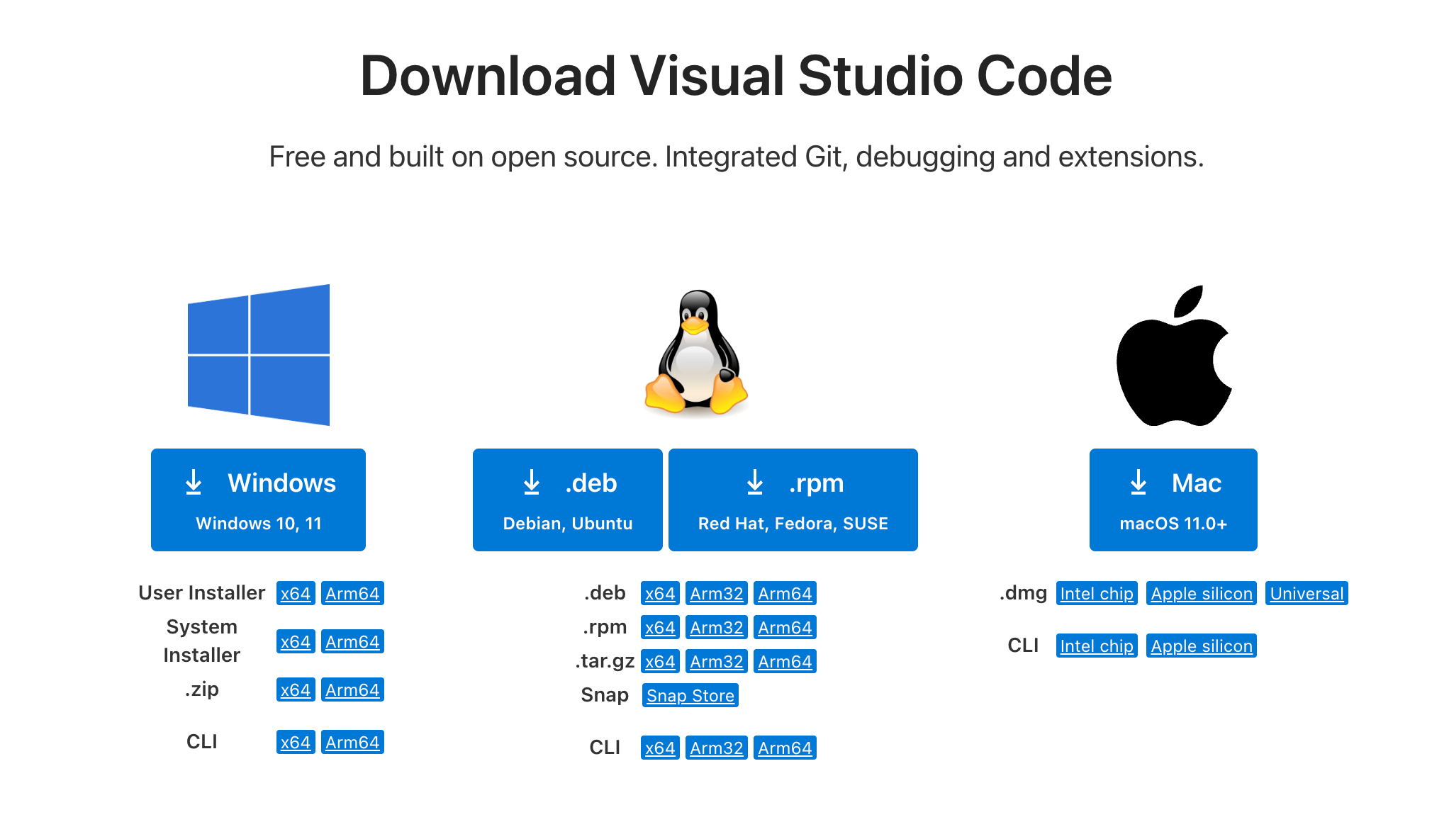 VS Code download page
