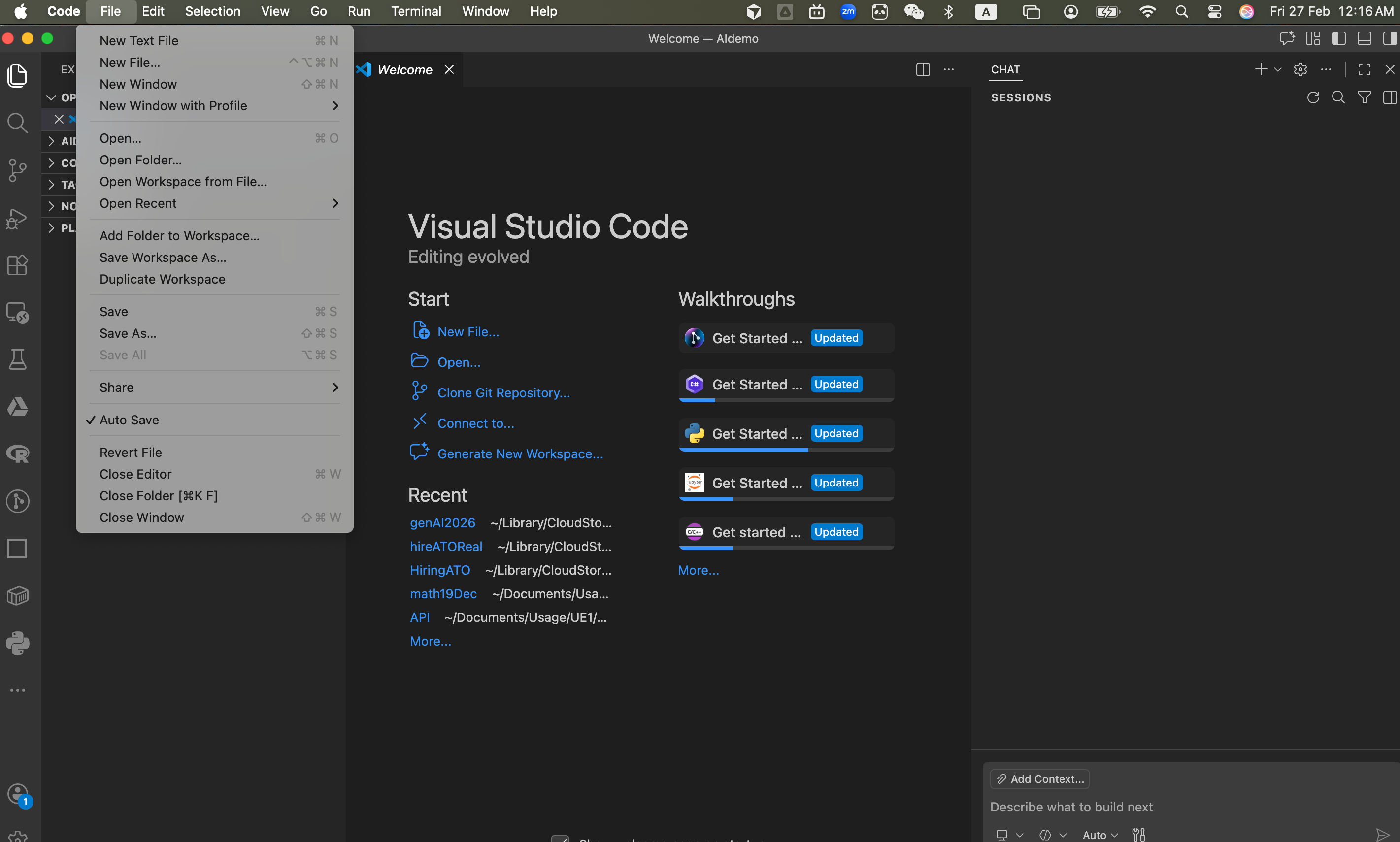 VS Code welcome page
